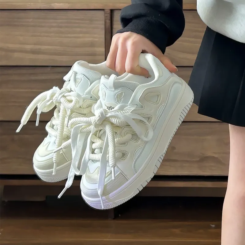 OBWA Anti Slip Wear Resistant Lightweight Breathable Low Top Skateboard Shoes Women's White-5