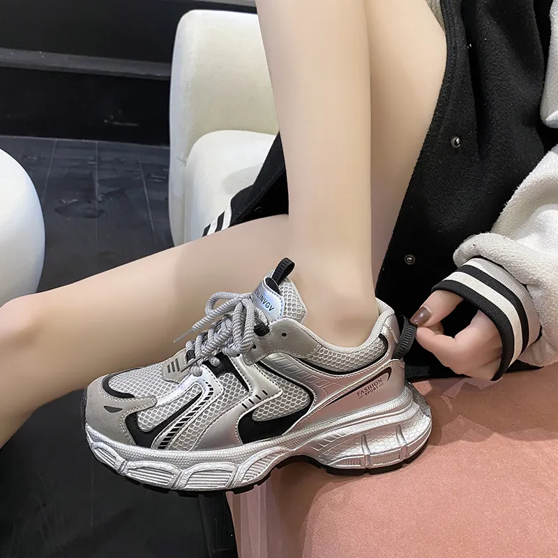 OBWA Cushioning Anti Slip Wear Resistant Breathable Height Increasing Low Top Chunky Sneakers Women's-10