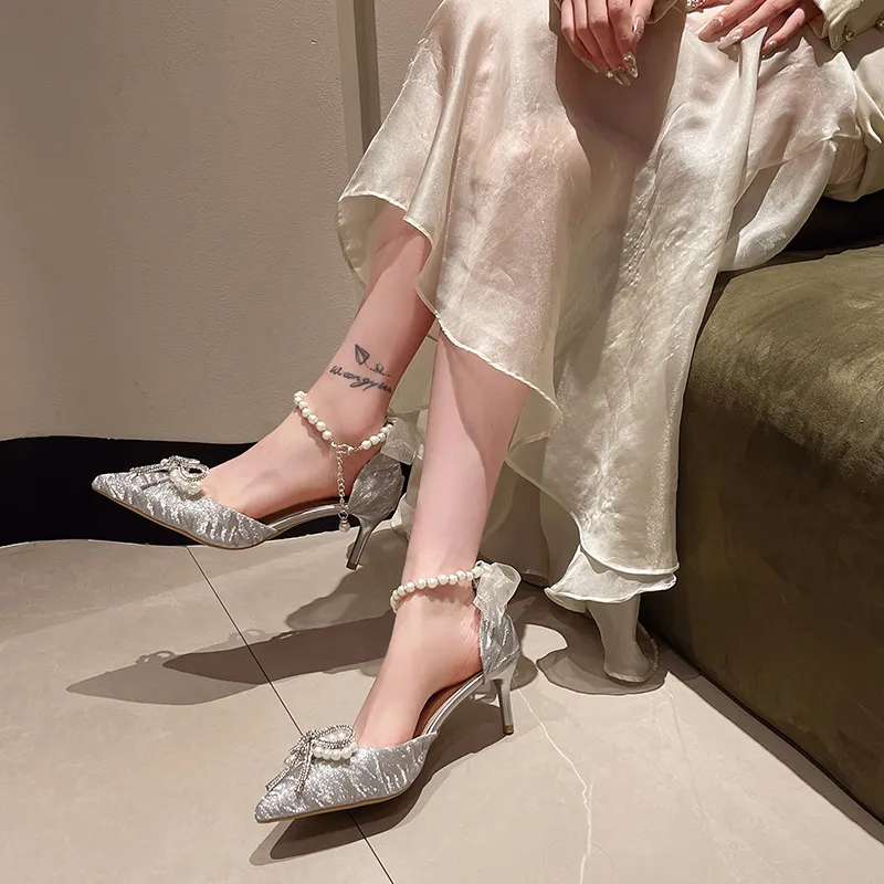 OBWA Slim Heel High Heels Women's Silver-2