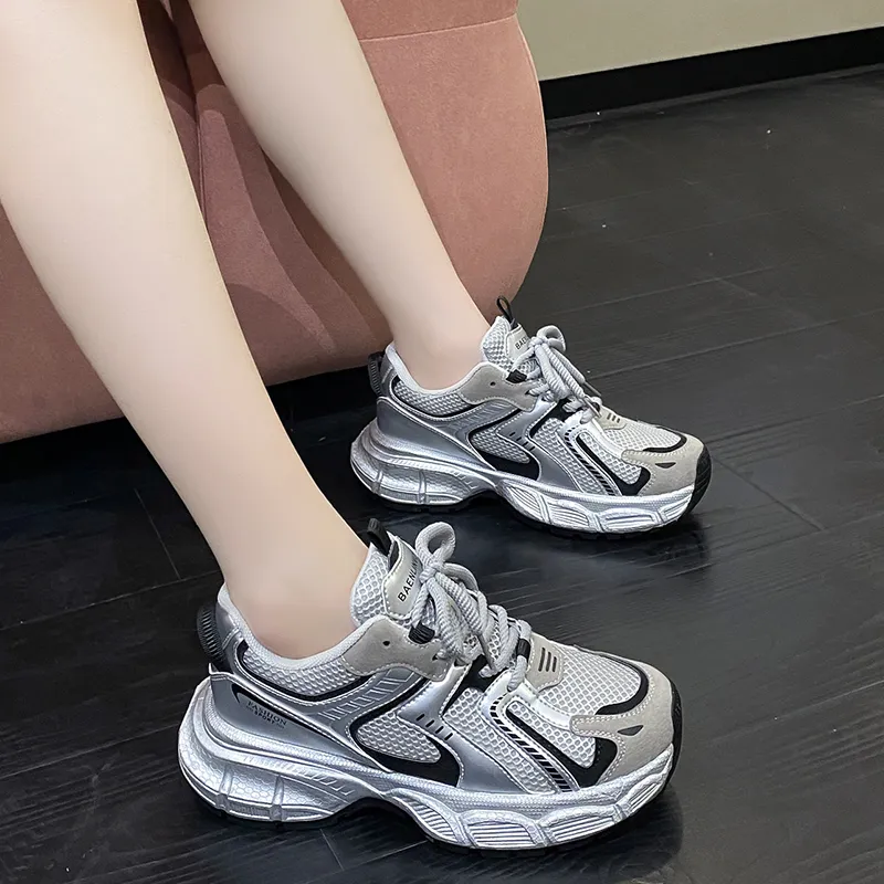 OBWA Cushioning Anti Slip Wear Resistant Breathable Height Increasing Low Top Chunky Sneakers Women's-9