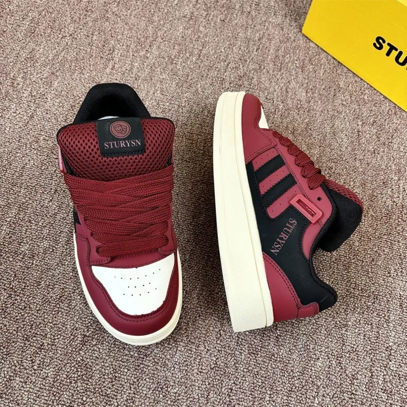 OBWA Anti Slip And Wear Resistant Lightweight Height Increasing Low Top Skateboard Shoes Women's Burgundy-2