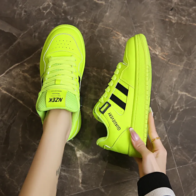 OBWA Anti Slip And Wear Resistant Lightweight Height Increasing Low Top Skateboard Shoes Women's Neon Green-6