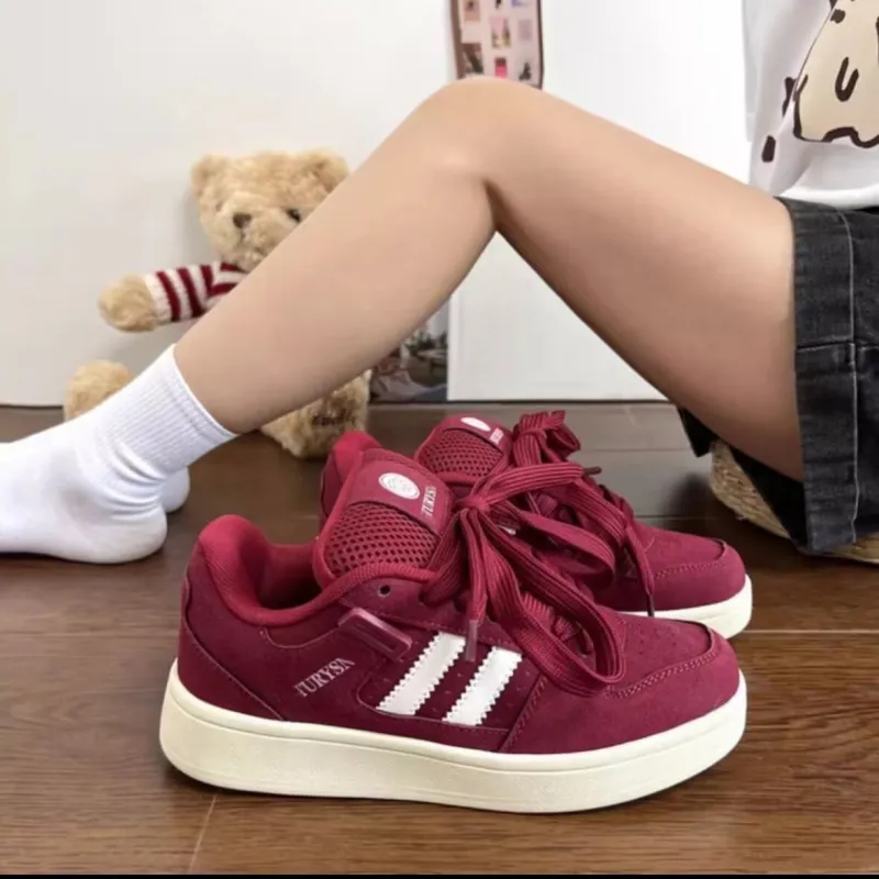 OBWA Anti Slip And Wear Resistant Lightweight Height Increasing Low Top Skateboard Shoes Unisex Burgundy-12