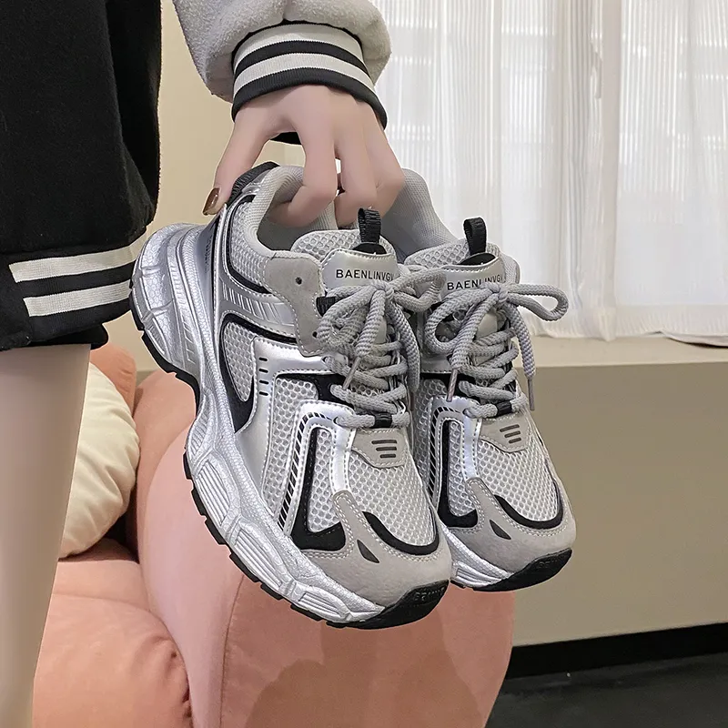 OBWA Cushioning Anti Slip Wear Resistant Breathable Height Increasing Low Top Chunky Sneakers Women's-7