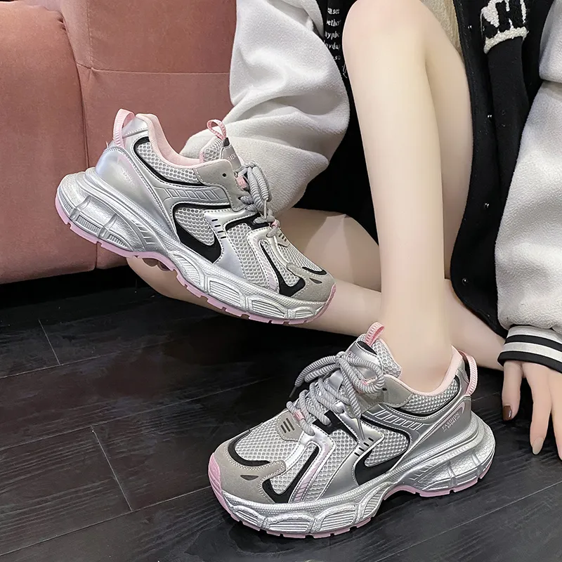 OBWA Cushioning Anti Slip Wear Resistant Breathable Height Increasing Low Top Chunky Sneakers Women's-3