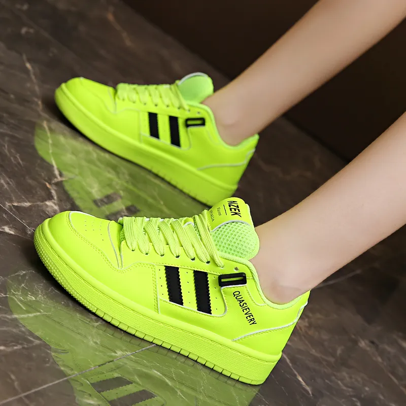 OBWA Anti Slip And Wear Resistant Lightweight Height Increasing Low Top Skateboard Shoes Women's Neon Green-3