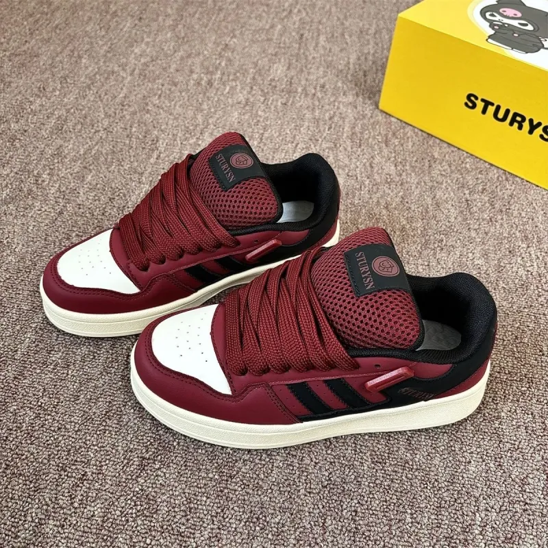 OBWA Anti Slip And Wear Resistant Lightweight Height Increasing Low Top Skateboard Shoes Women's Burgundy-1