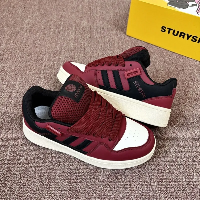 OBWA Anti Slip And Wear Resistant Lightweight Height Increasing Low Top Skateboard Shoes Women's Burgundy-3