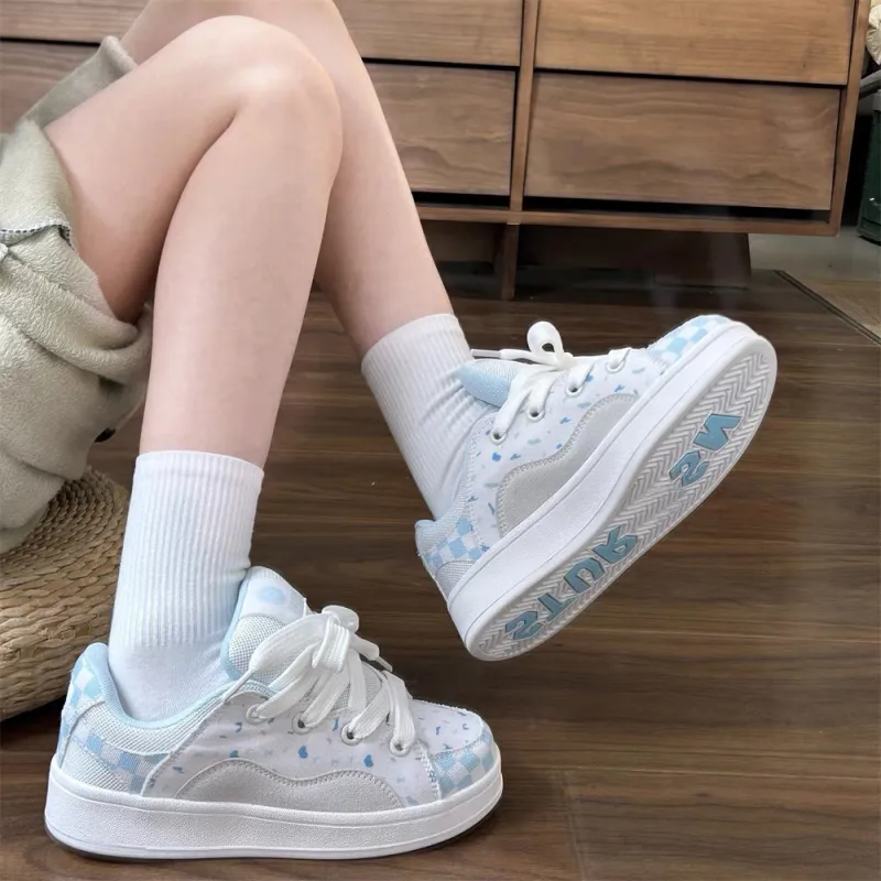OBWA Anti-Slip Wear-Resistant Lightweight Breathable Low-Top Skateboard Shoes Women's Blueberry-3