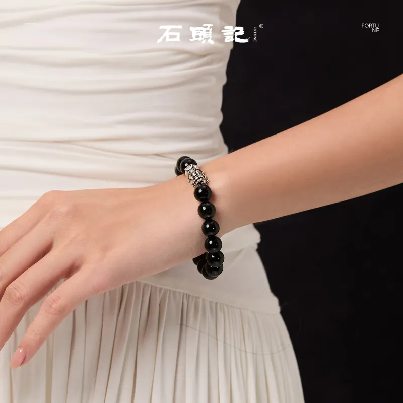 Stone Notes Obsidian Bracelets Unisex-1