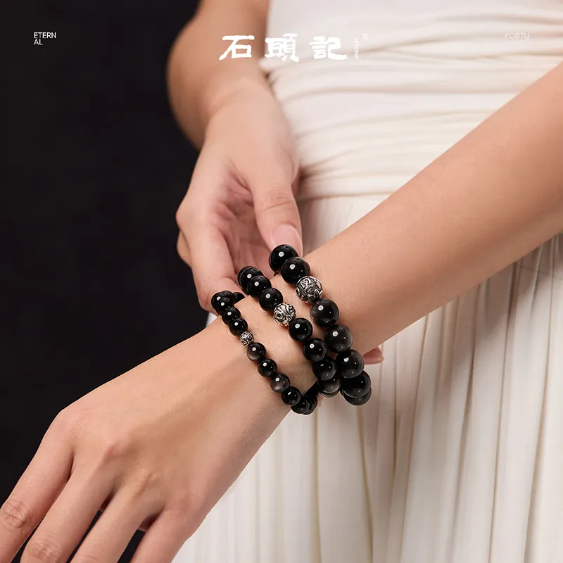 Stone Notes Obsidian Bracelets Unisex-4