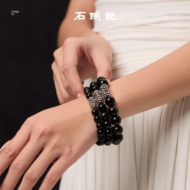 Stone Notes Obsidian Bracelets Unisex-11