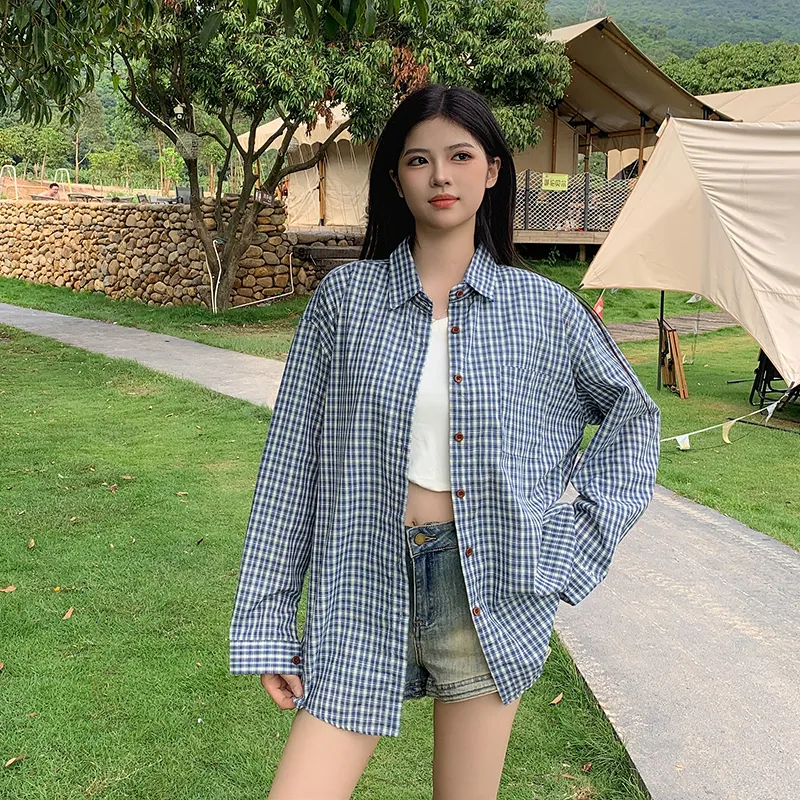 Wen Shan Shirts Women's Blue Plaid-2