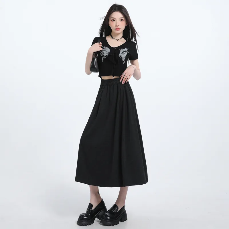 Wen Shan Casual Long Skirt Women's Black-5