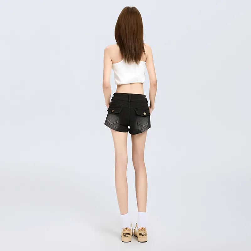 Wen Shan Denim Shorts Women's Black-5