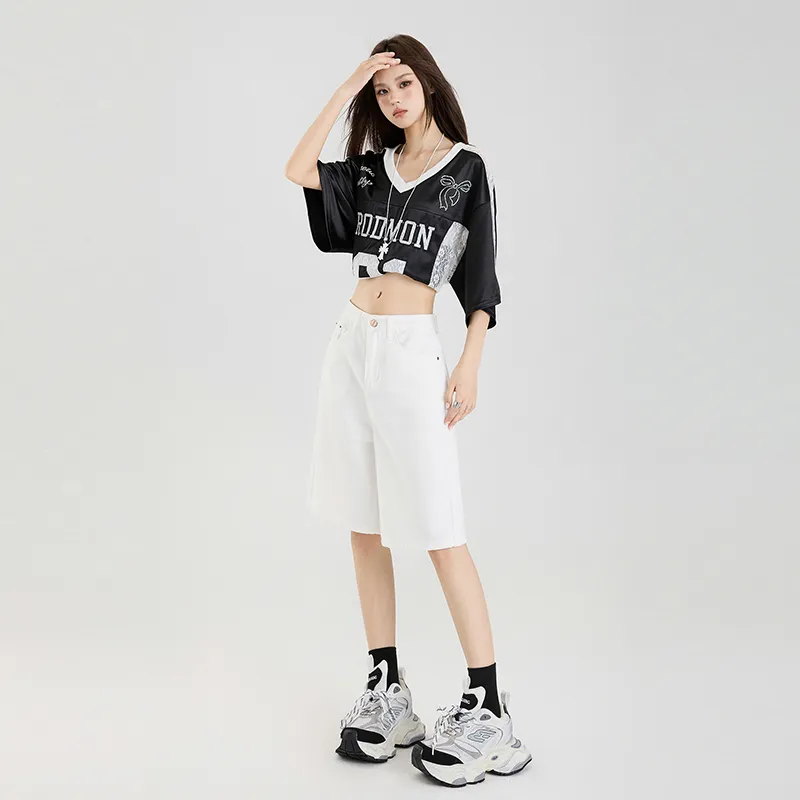 Wen Shan Denim Shorts Women's White-2