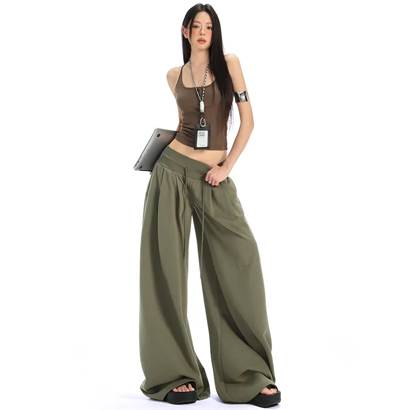 Wen Shan Casual Pants Women's Gray Green-3
