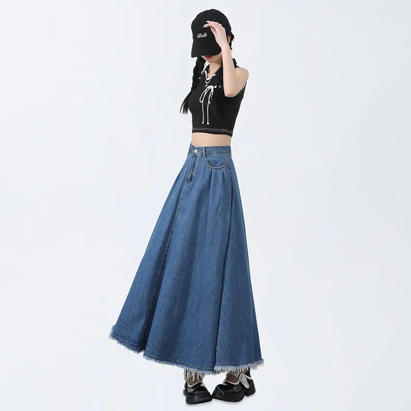 Wen Shan Denim Long Skirt Women's-3