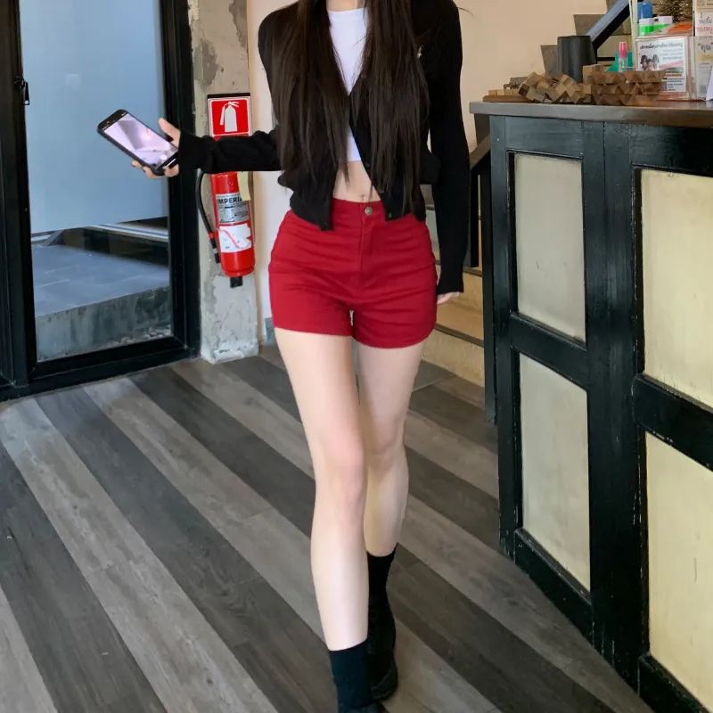 Wen Shan Denim Shorts Women's Black High Elasticity Version-9