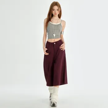 Wen Shan Denim Shorts Women's Dark Purple Capri Pants
