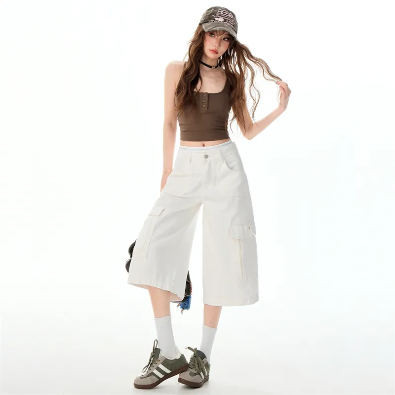 Wen Shan Denim Shorts Women's White-3