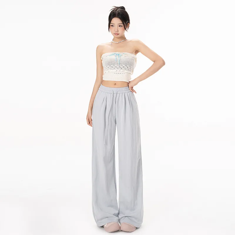 Wen Shan Casual Pants Women's Gray Blue-1