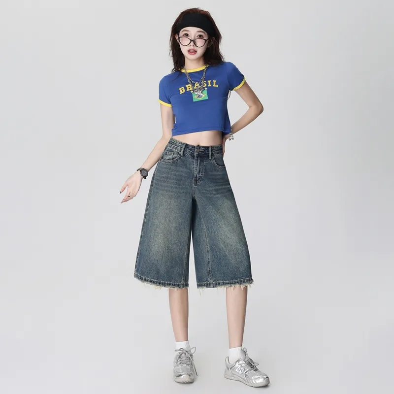 Wen Shan Denim Shorts Women's Vintage Blue-1