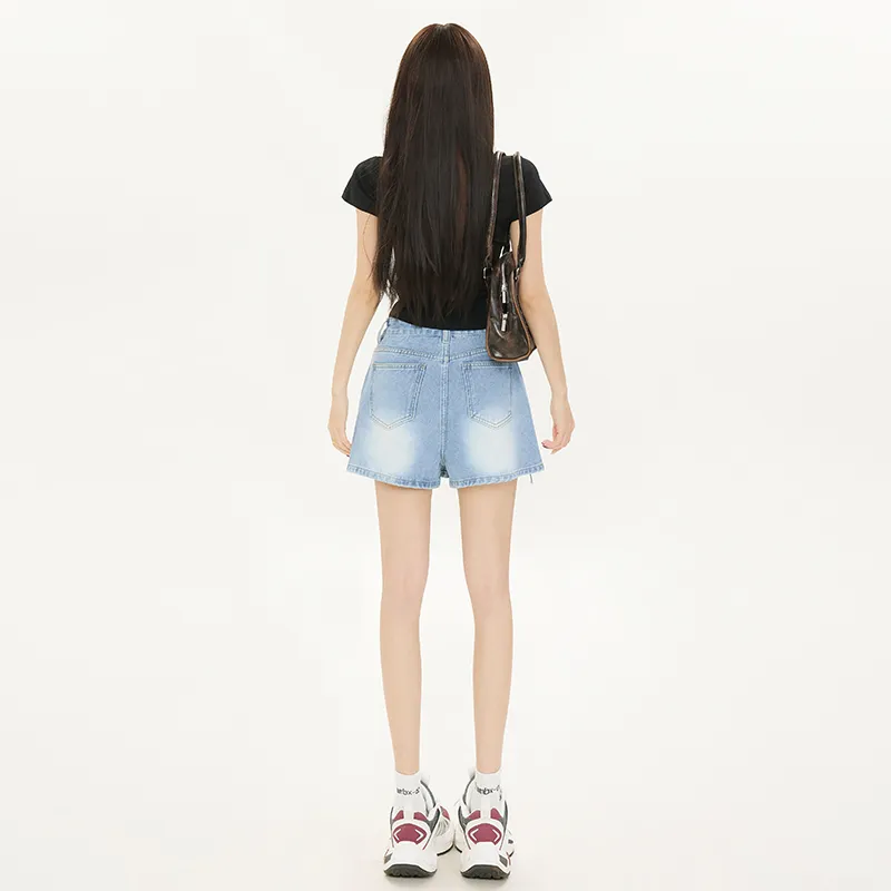 Wen Shan Denim Short Skirts Women's Light Blue-6