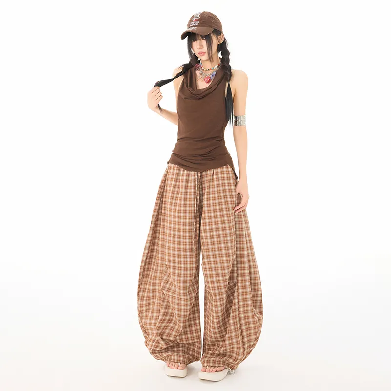 Wen Shan Casual Pants Women's Brown Stripes-3