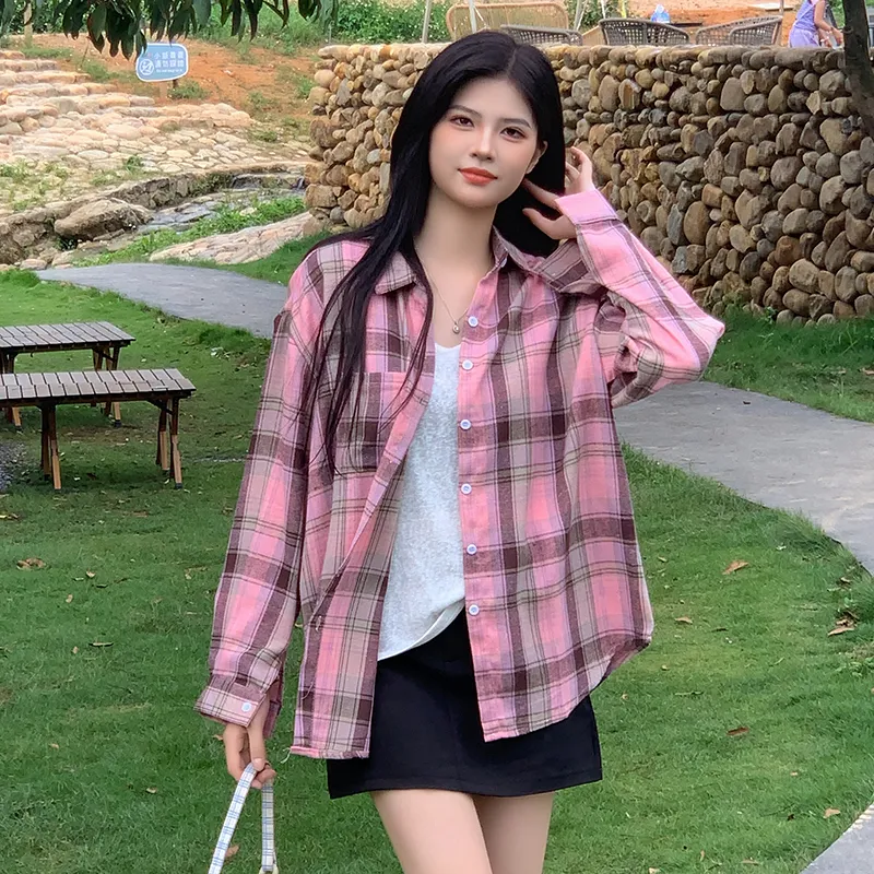 Wen Shan Shirts Women's Pink Plaid-3