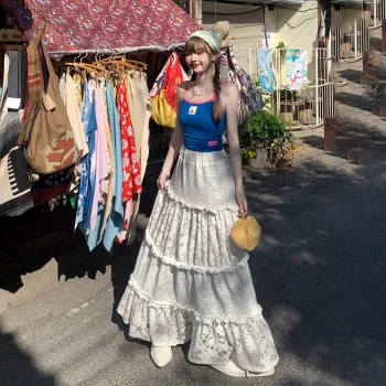 Wen Shan Casual Long Skirts Women's White