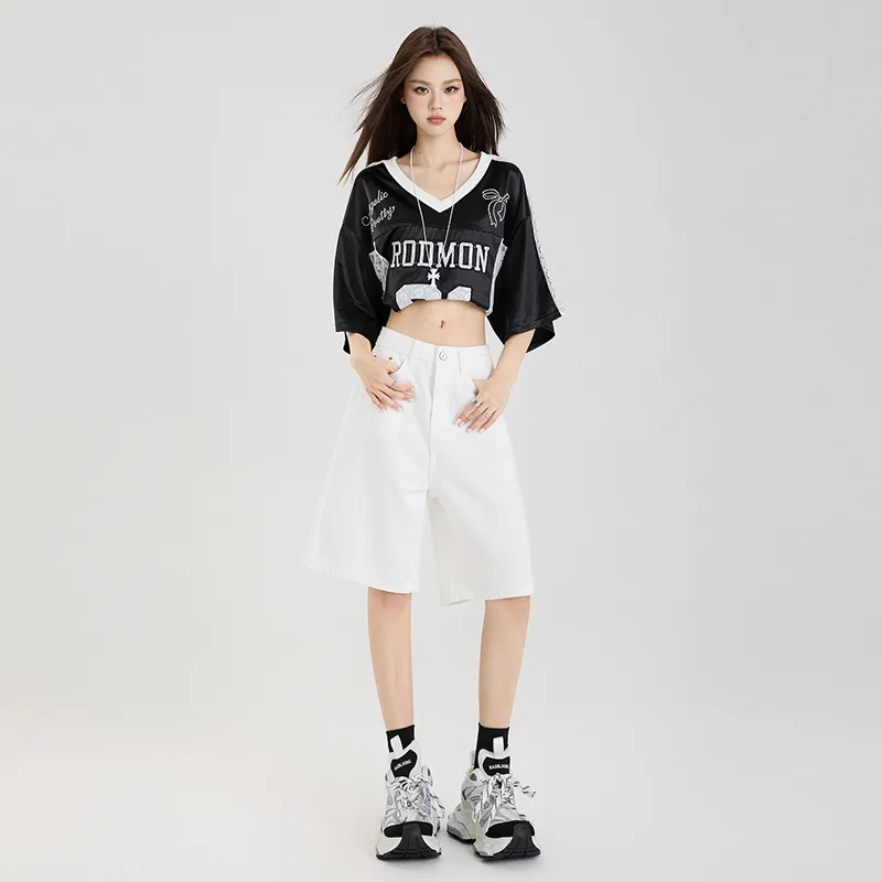 Wen Shan Denim Shorts Women's White-1