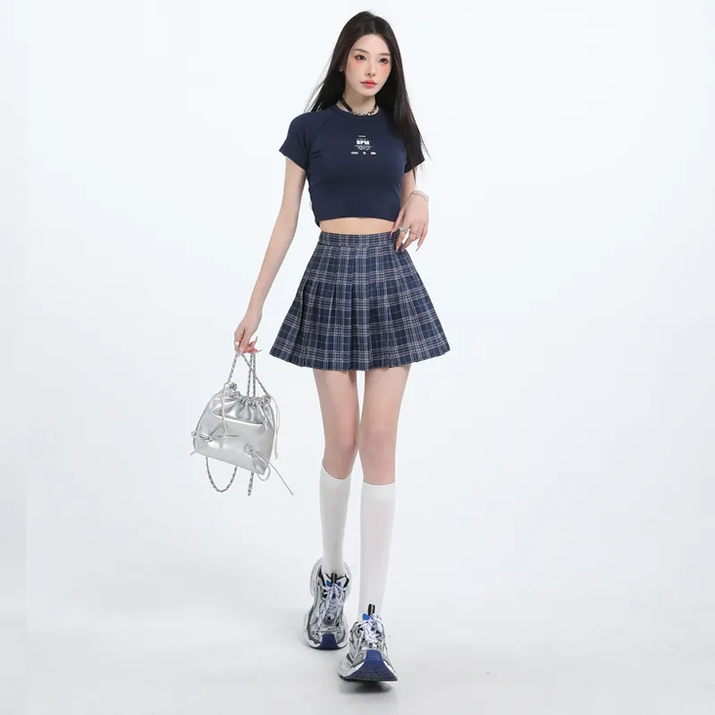 Wen Shan Casual Short Skirts Women's Black Gray Plaid-2