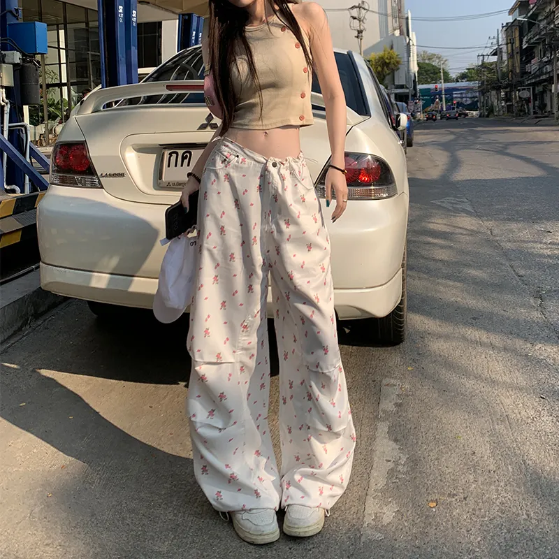 Wen Shan Casual Pants Women's White Small Floral Pattern-2