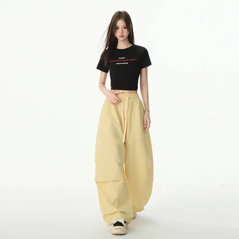 Wen Shan Casual Pants Women's Stripes Yellow-3