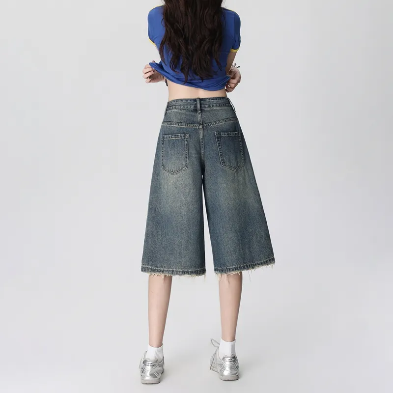 Wen Shan Denim Shorts Women's Vintage Blue-4