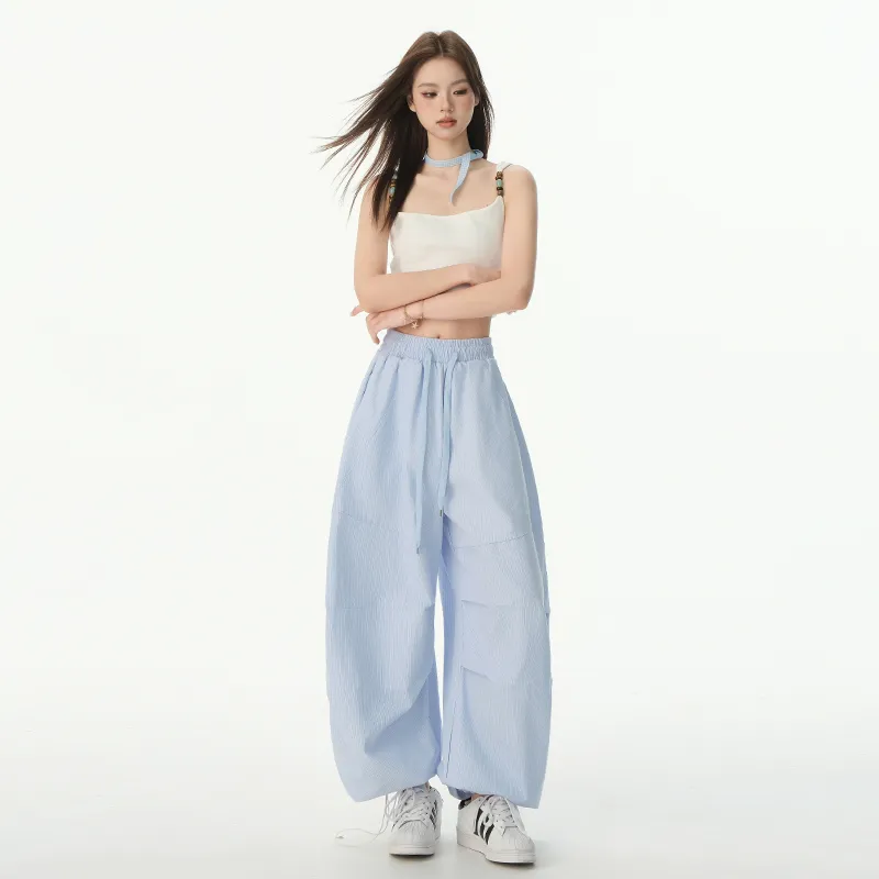 Wen Shan Casual Pants Women's Stripe Blue-10