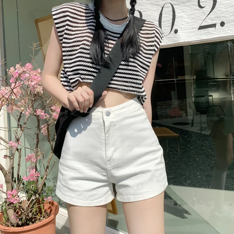 Wen Shan Denim Shorts Women's Black High Elasticity Version-25