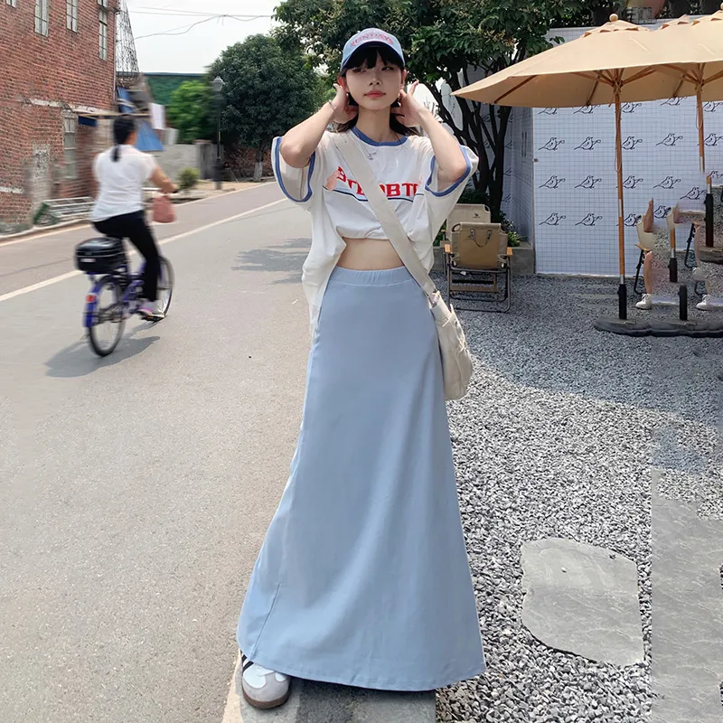Wen Shan Casual Long Skirt Women's Light Blue-2
