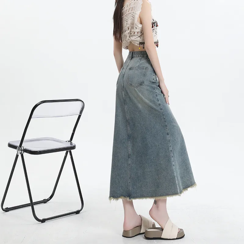 Wen Shan Denim Long Skirt Women's-6