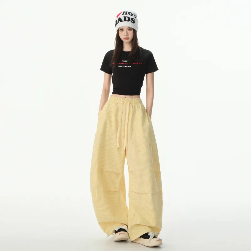 Wen Shan Casual Pants Women's Stripes Yellow-4