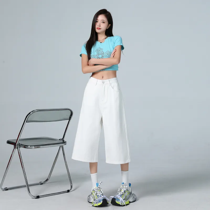 Wen Shan Denim Shorts Women's White-4