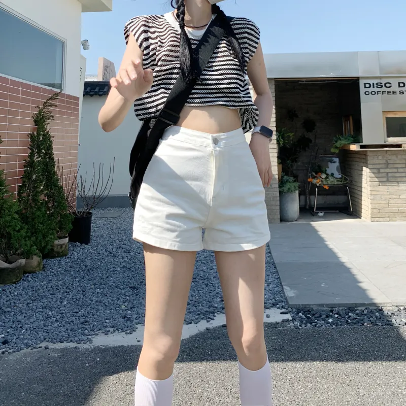 Wen Shan Denim Shorts Women's Black High Elasticity Version-23