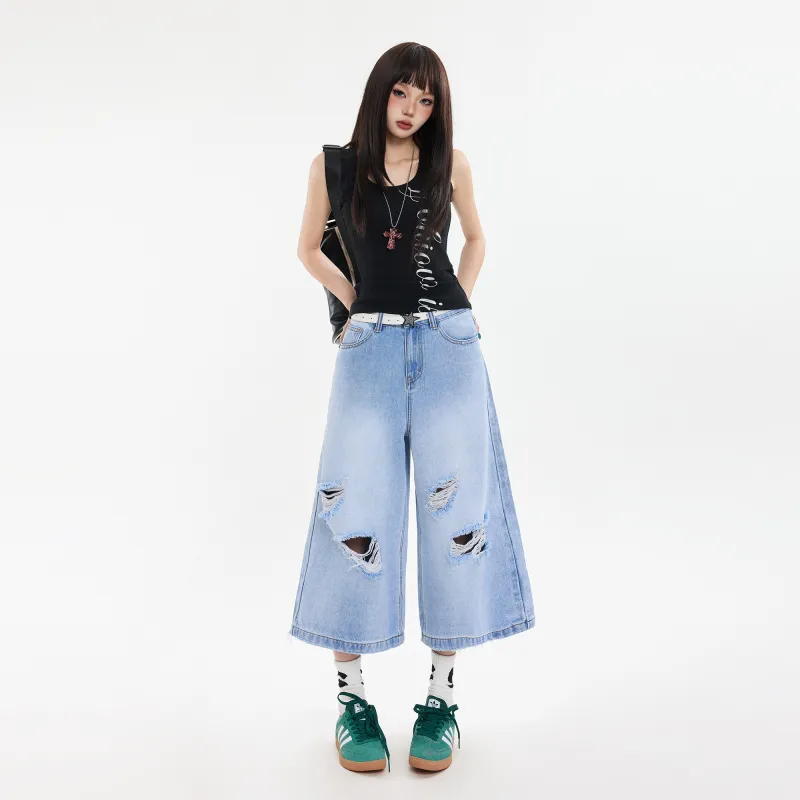 Wen Shan Denim Shorts Women's Sky Blue-5
