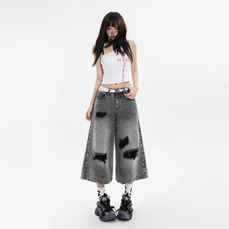 Wen Shan Denim Shorts Women's Black Gray-2