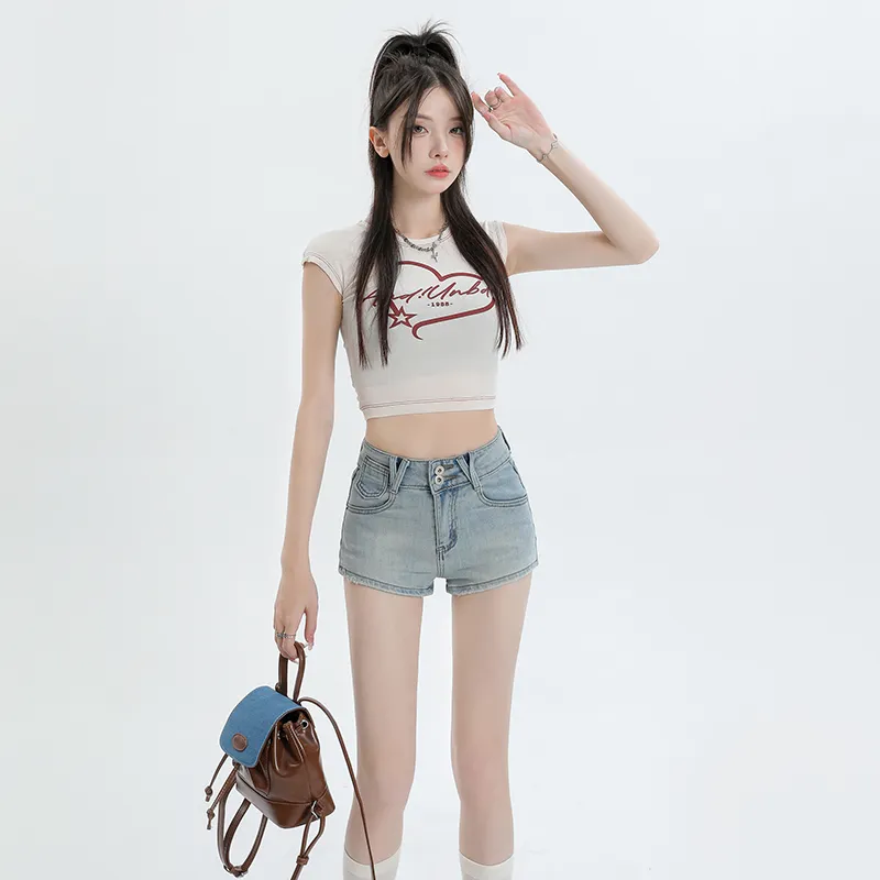 Wen Shan Denim Shorts Women's Light Blue-4