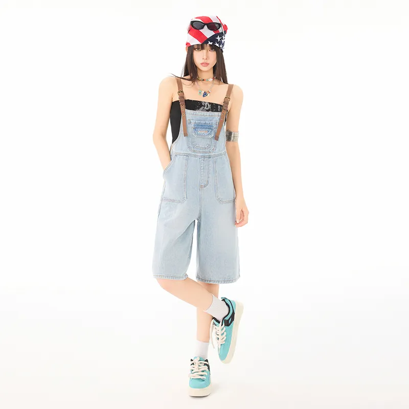 Wen Shan Overalls Women's Washed Blue-5