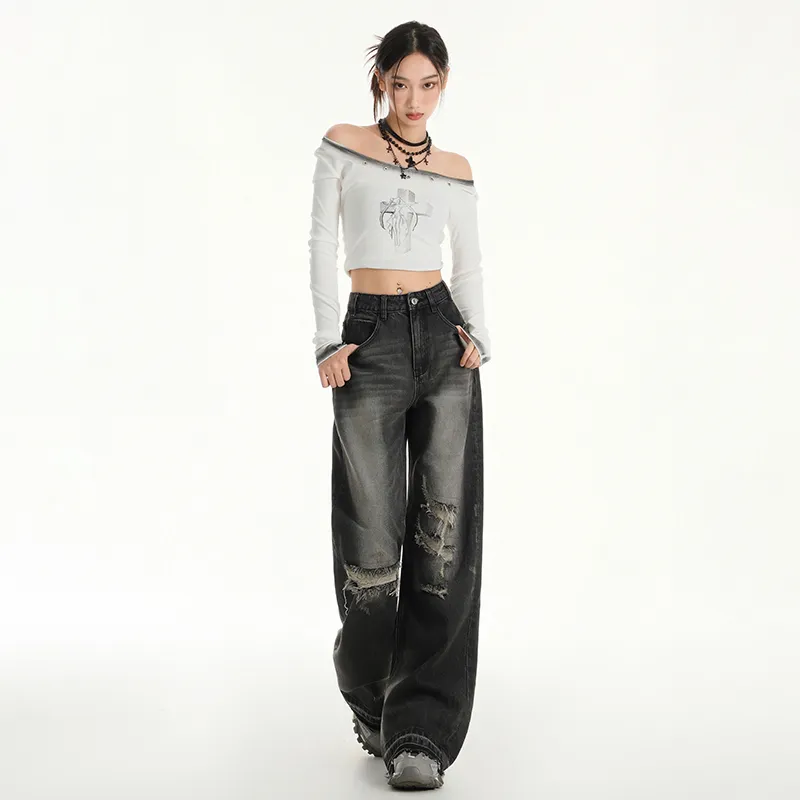 Wen Shan Jeans Unisex Black Gray-2