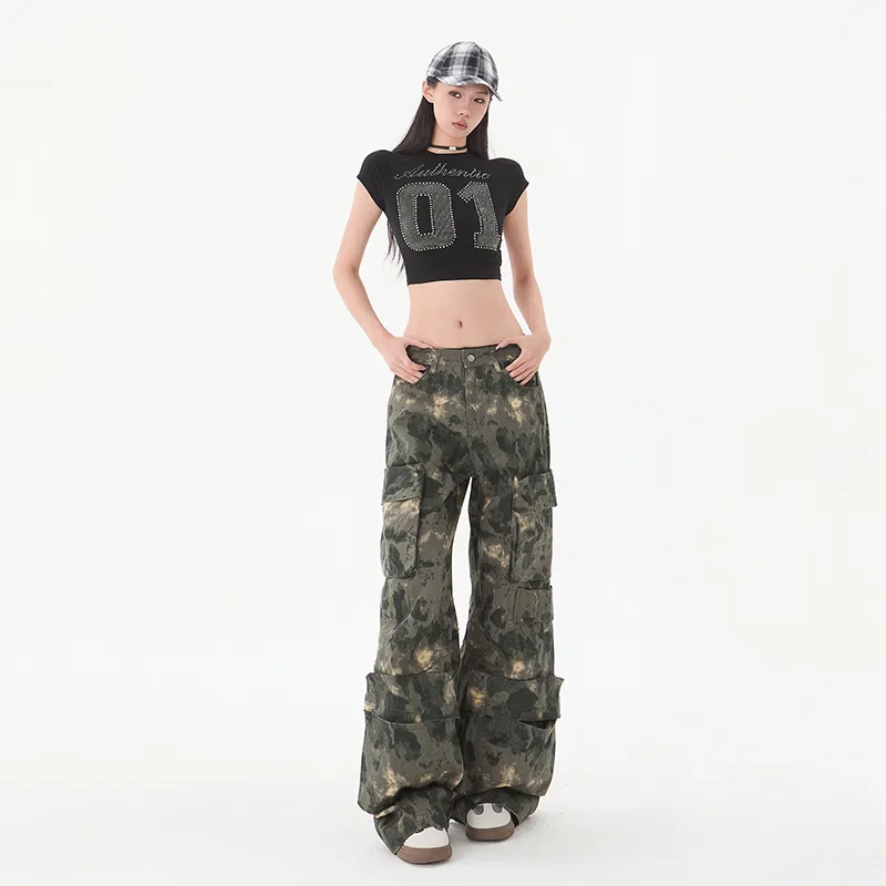 Wen Shan Jeans Women's Green Camouflage-8