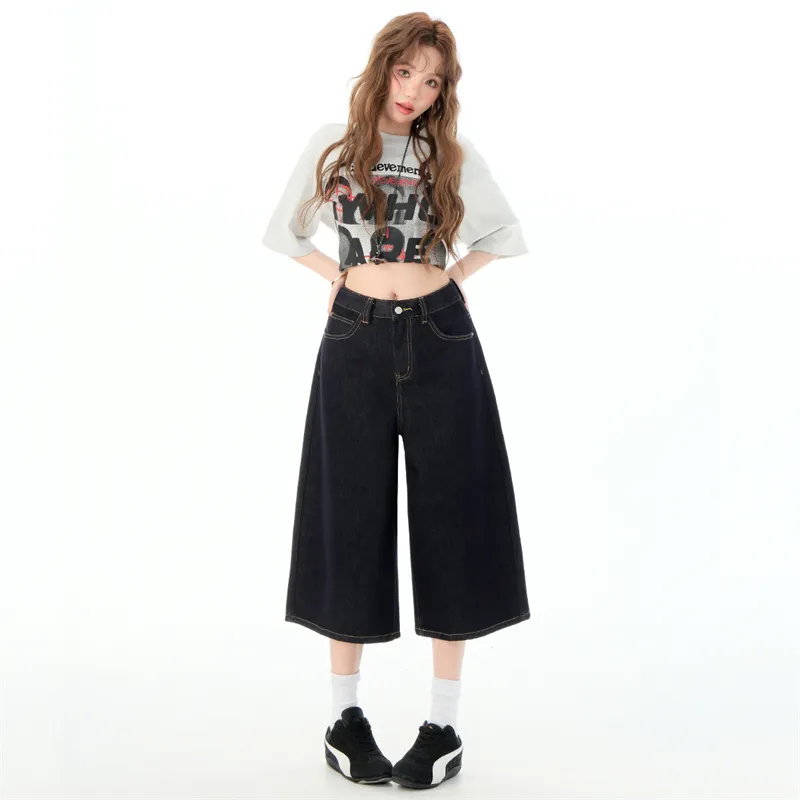Wen Shan Denim Shorts Women's Dark Blue-3
